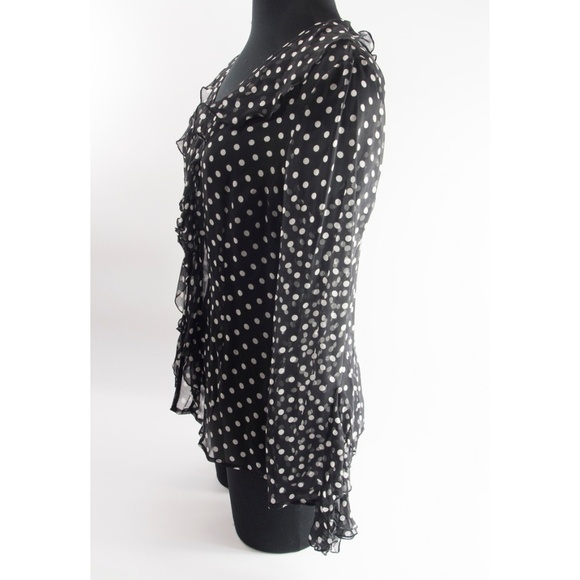 Carlo Colucci Ruffle Tuxedo Polka Dot Silk Blouse - Picture 4 of 5